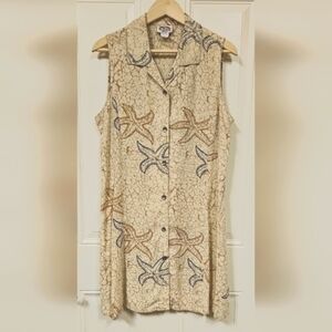 vintage starfish print sleeveless rayon shirtdress size M
